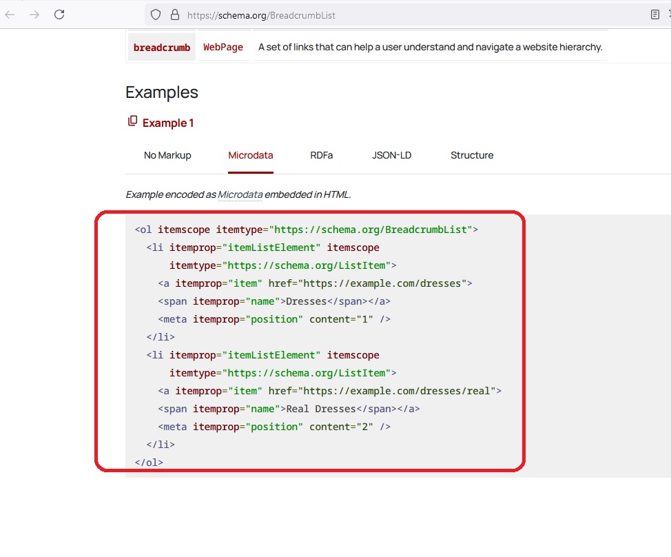 schema.org BreadcrumbList